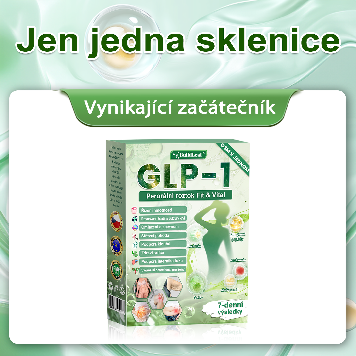 BuildLeaf® GLP-1 8-v-1 Fit & Vital Řešení (Jednou denně, viditelné změny za 7 dní) - Obezita, kardiovaskulární zdraví, cukrovka, spánková apnoe, zdraví střev, problémy se klouby a další.