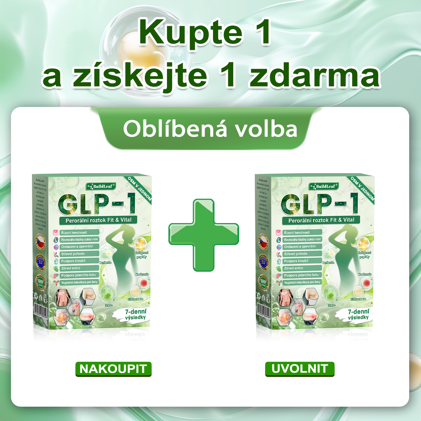 BuildLeaf® GLP-1 8-v-1 Fit & Vital Řešení (Jednou denně, viditelné změny za 7 dní) - Obezita, kardiovaskulární zdraví, cukrovka, spánková apnoe, zdraví střev, problémy se klouby a další.