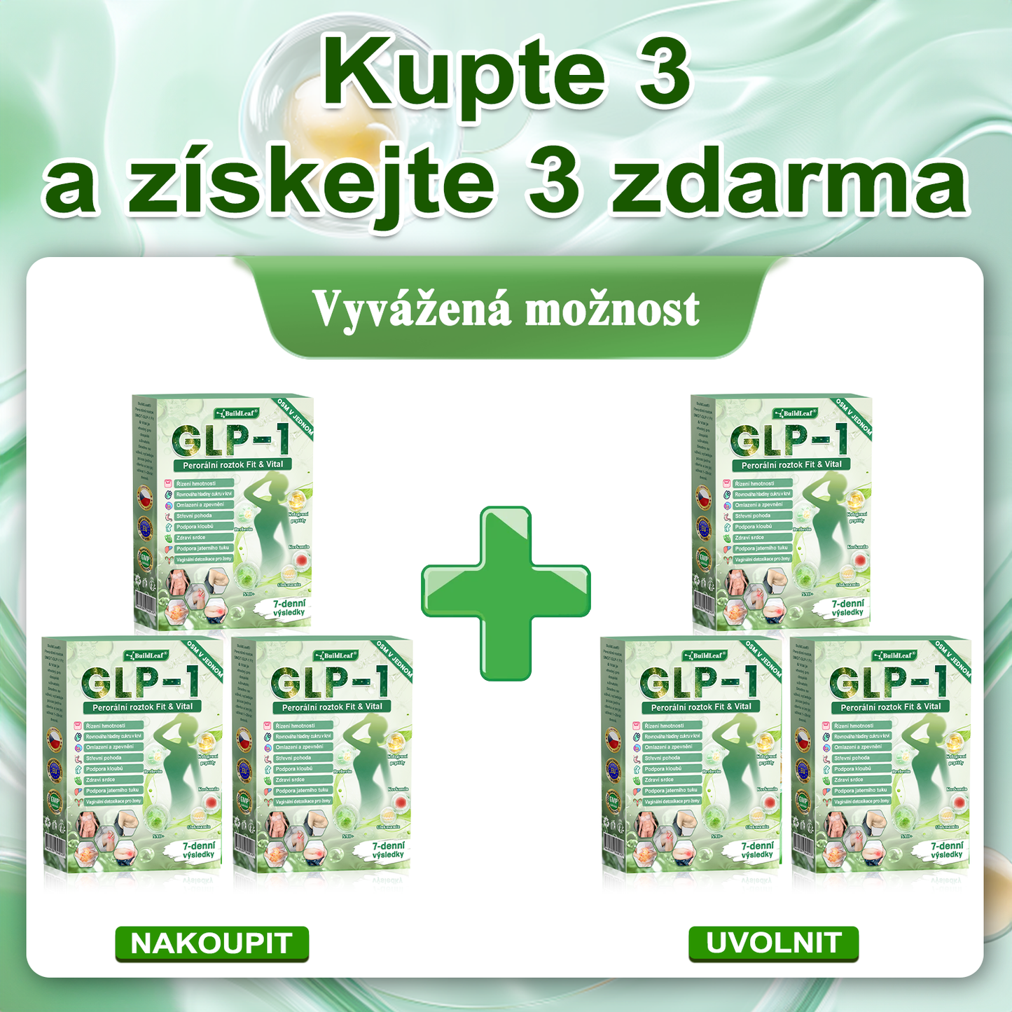 BuildLeaf® GLP-1 8-v-1 Fit & Vital Řešení (Jednou denně, viditelné změny za 7 dní) - Obezita, kardiovaskulární zdraví, cukrovka, spánková apnoe, zdraví střev, problémy se klouby a další.