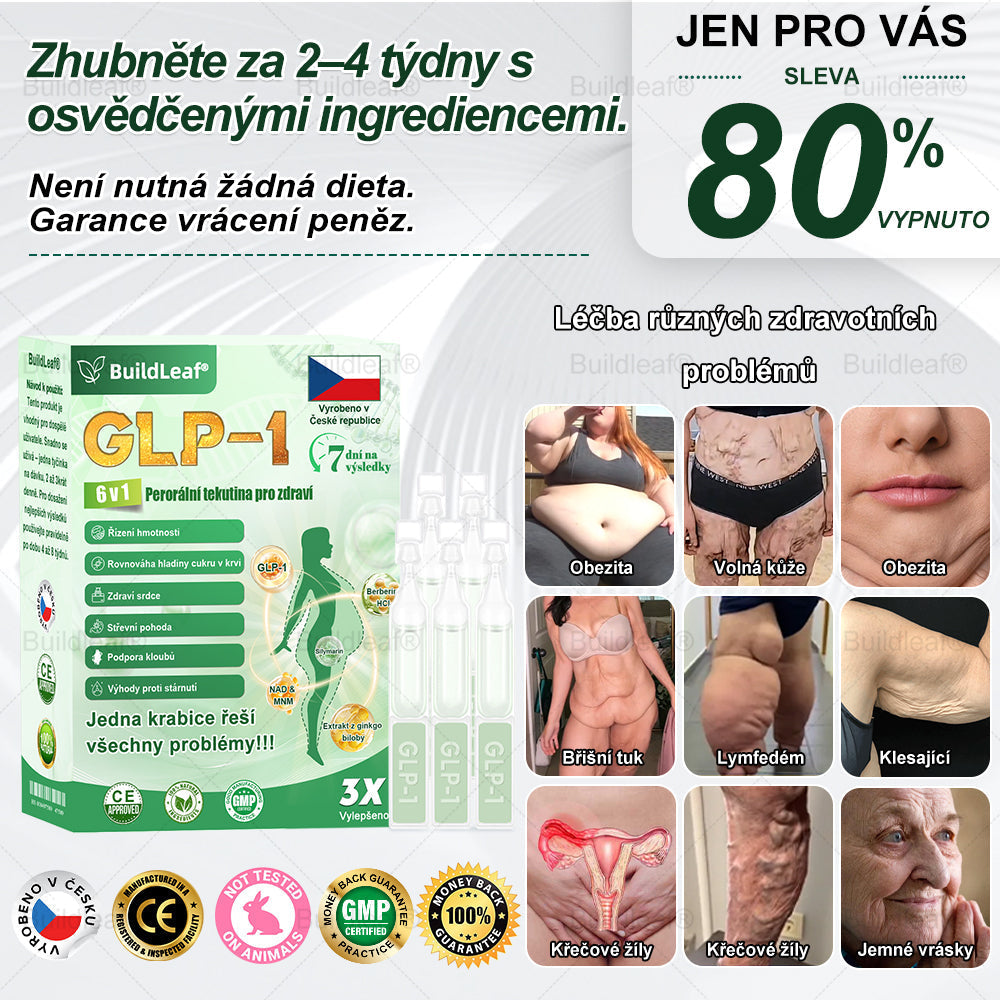 BuildLeaf® GLP-1 6-v-1 Health Solution Perorální tekutina (🧬Pouze jednou denně, viditelné změny za 7 dní) ✅ Pro obezitu, kardiovaskulární onemocnění, cukrovku, spánkovou apnoe, zdraví střev, problémy s klouby a další