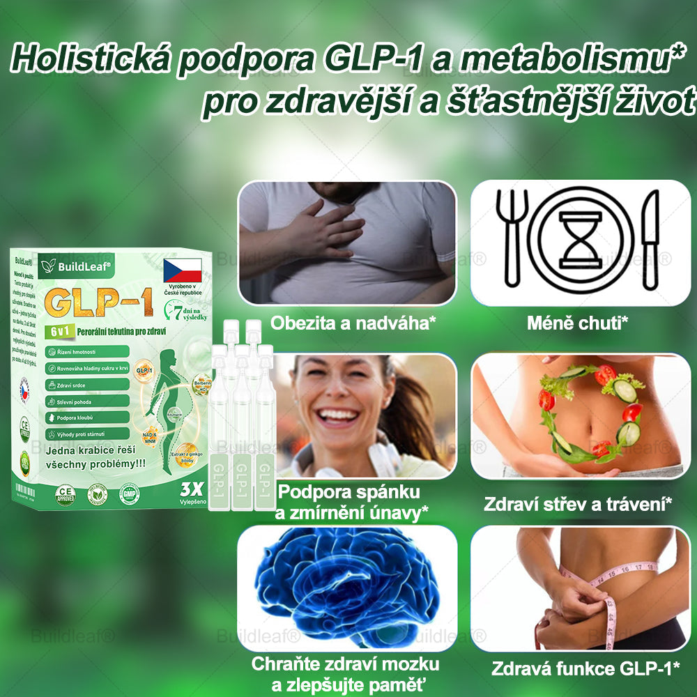 BuildLeaf® GLP-1 6-v-1 Health Solution Perorální tekutina (🧬Pouze jednou denně, viditelné změny za 7 dní) ✅ Pro obezitu, kardiovaskulární onemocnění, cukrovku, spánkovou apnoe, zdraví střev, problémy s klouby a další