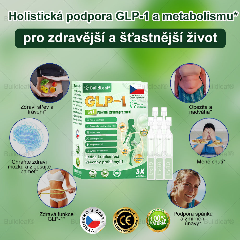 BuildLeaf® GLP-1 6-v-1 Health Solution Perorální tekutina (🧬Pouze jednou denně, viditelné změny za 7 dní) ✅ Pro obezitu, kardiovaskulární onemocnění, cukrovku, spánkovou apnoe, zdraví střev, problémy s klouby a další