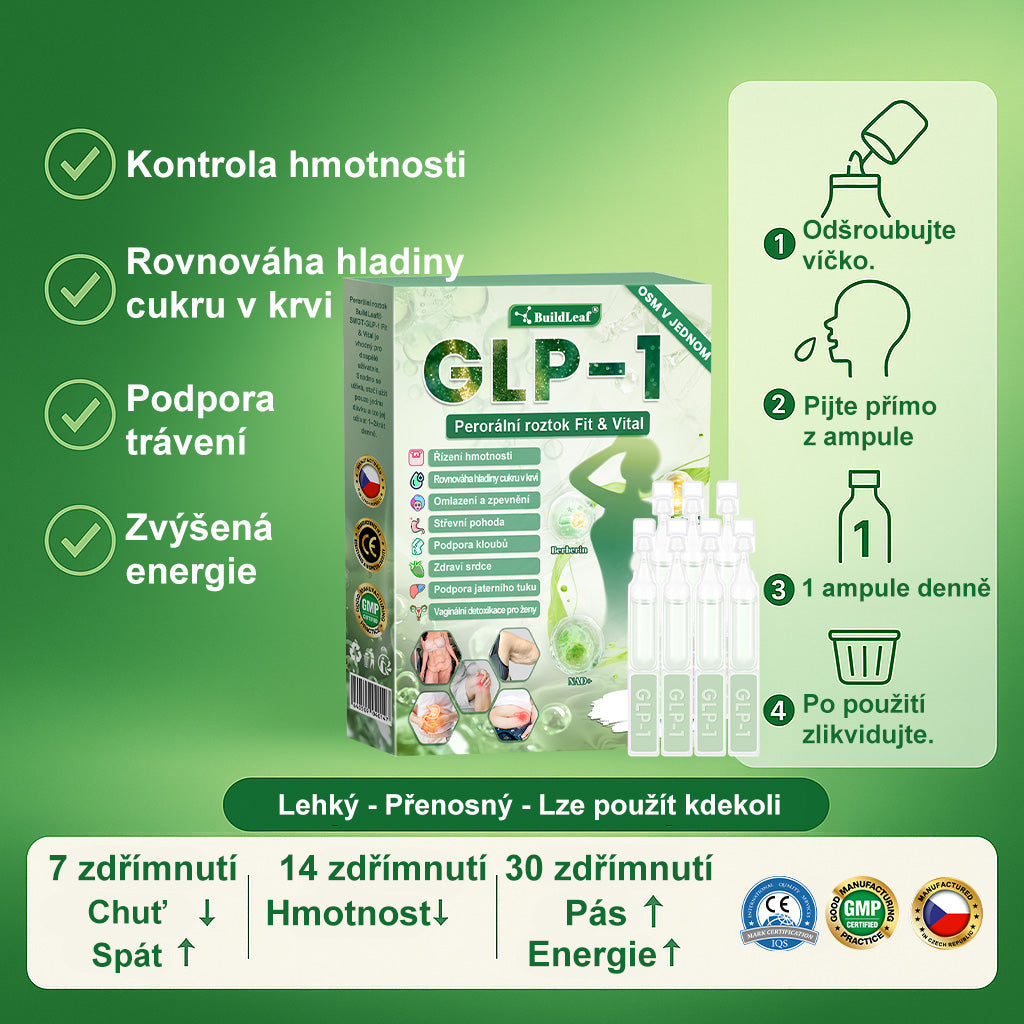 🛍️Oficiální obchod ČR | 💚BuildLeaf® GLP-1 8-v-1 Fit & Vital Řešení (Jednou denně, viditelné změny za 7 dní) ✅ Obezita, kardiovaskulární zdraví, cukrovka, spánková apnoe, zdraví střev, problémy se klouby a další.