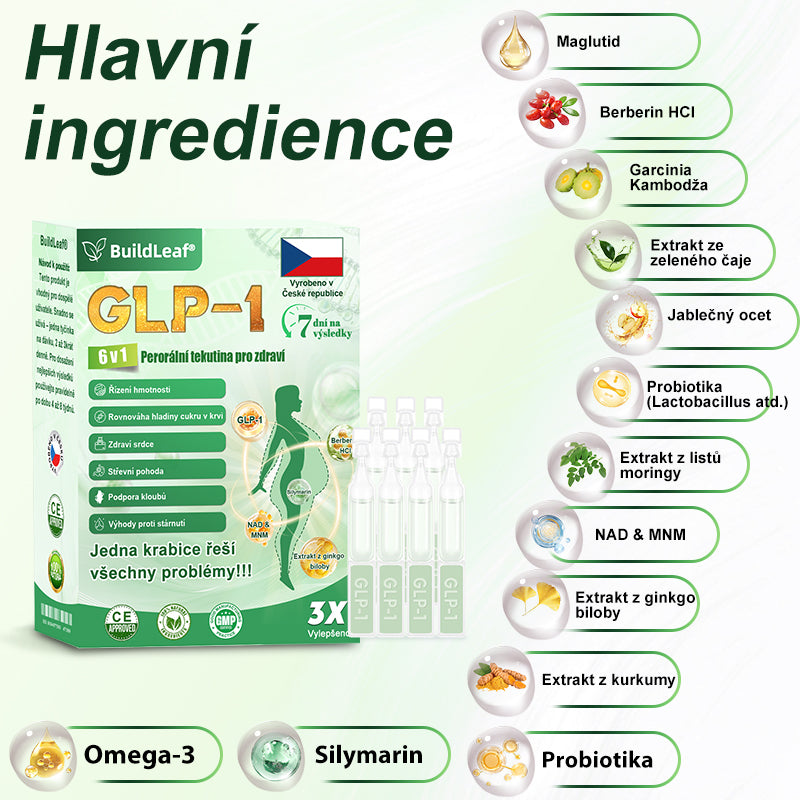 BuildLeaf® GLP-1 6-v-1 Health Solution Perorální tekutina (🧬Pouze jednou denně, viditelné změny za 7 dní) ✅ Pro obezitu, kardiovaskulární onemocnění, cukrovku, spánkovou apnoe, zdraví střev, problémy s klouby a další