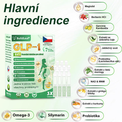 BuildLeaf® GLP-1 6-v-1 Health Solution Perorální tekutina (🧬Pouze jednou denně, viditelné změny za 7 dní) ✅ Pro obezitu, kardiovaskulární onemocnění, cukrovku, spánkovou apnoe, zdraví střev, problémy s klouby a další